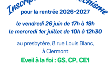 Inscriptions au catéchisme pour la rentrée 2026-2027